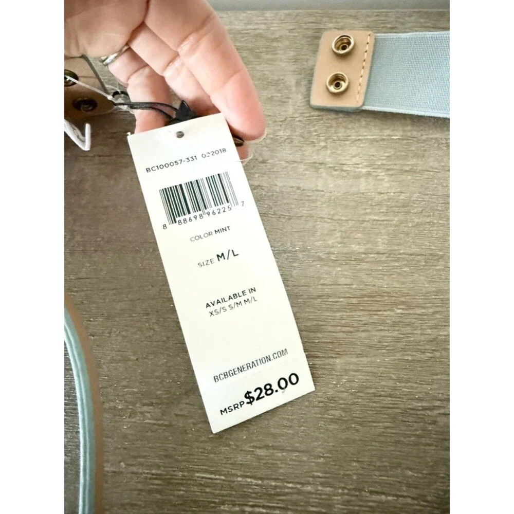 NWT BCBGeneration Slate Blue Double-Ring Elastic Back Belt w. Gold Size M/L